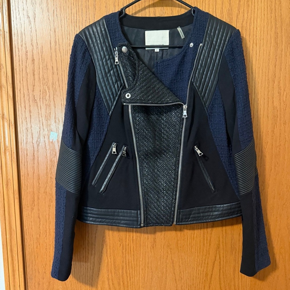 Rebecca Taylor Moto Jacket Navy Black 8